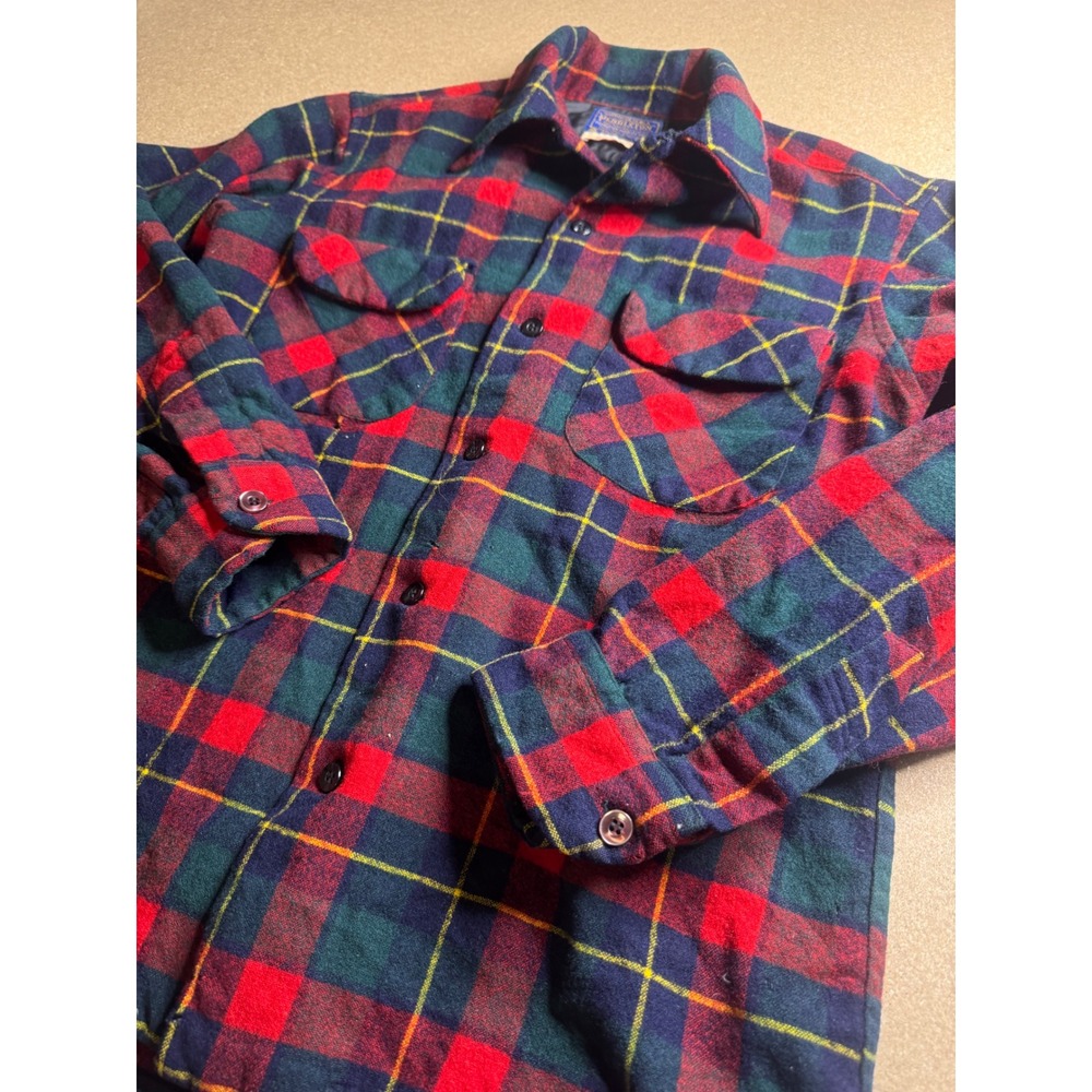 Vintage Pendleton Wool Flannel Shirt Mens Medium Kilgore Tartan Plaid Red Green
